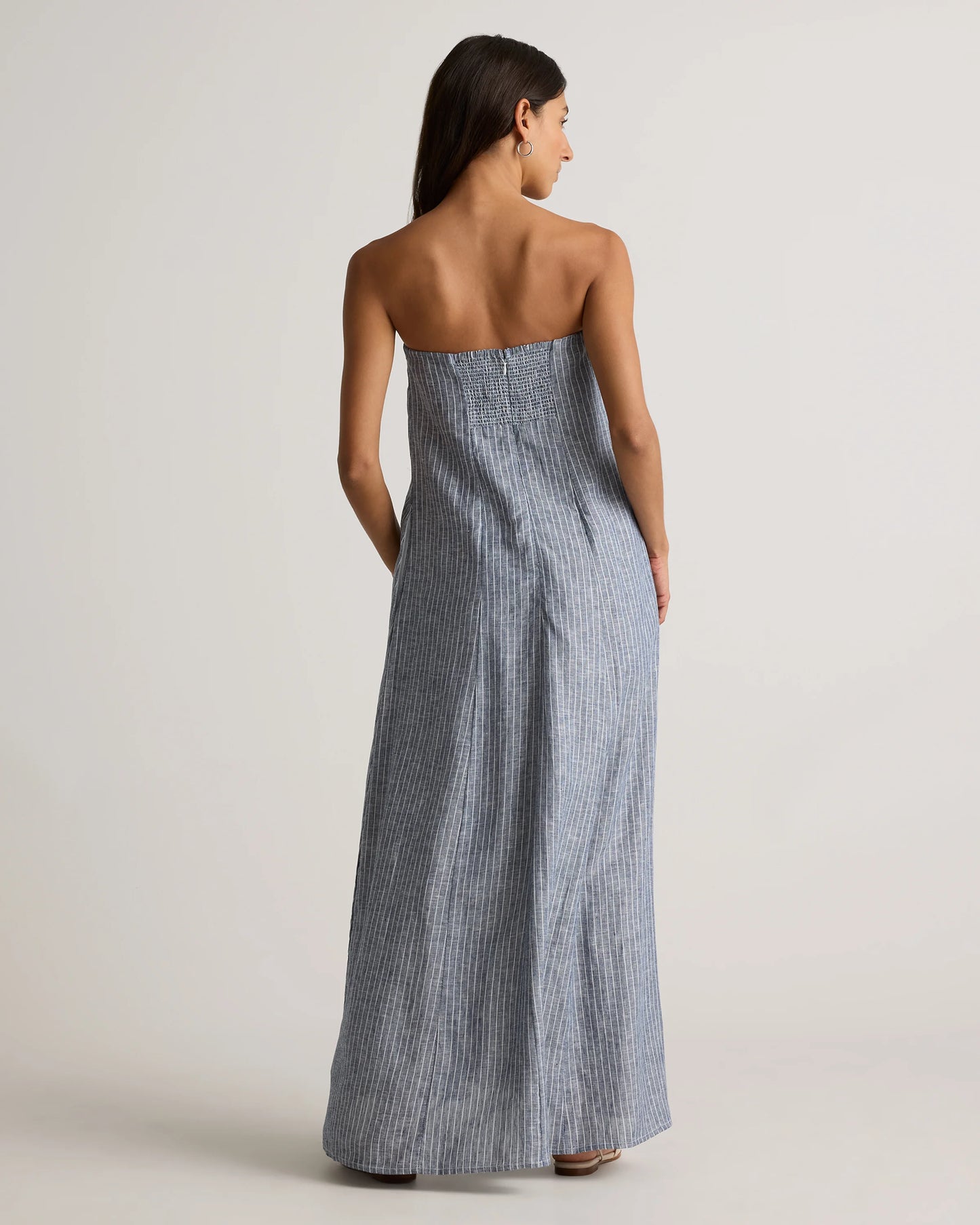 100% European Linen Strapless Maxi Dress - XS / Brick Red Heirloom Floral