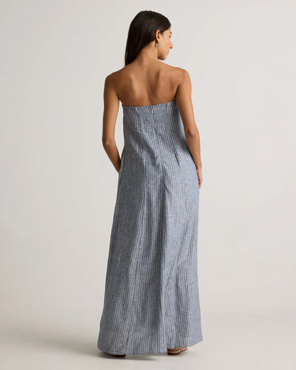 100% European Linen Strapless Maxi Dress - XS / Brick Red Heirloom Floral