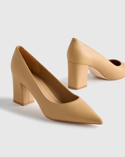 Italian Leather 65mm Block Heel Pump - 5 / Coffee Bean