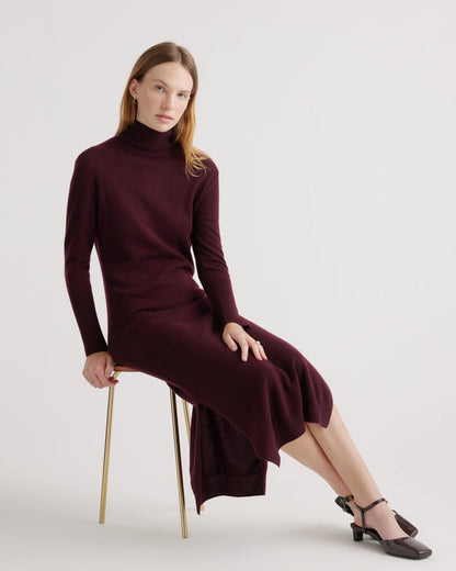 Mongolian Cashmere Turtleneck Midi Sweater Dress - XS / Charcoal