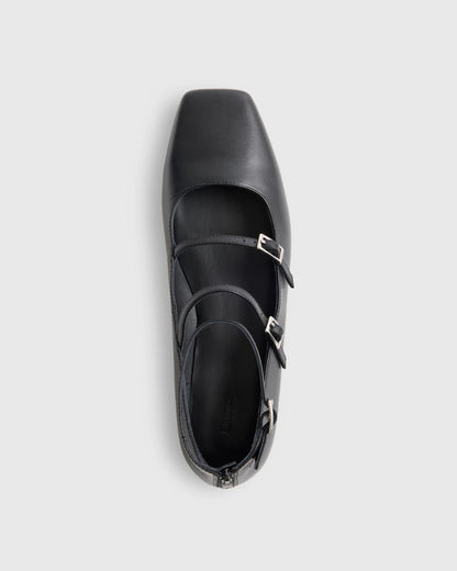 Italian Leather Strappy Ballet Flat - 5 / Black