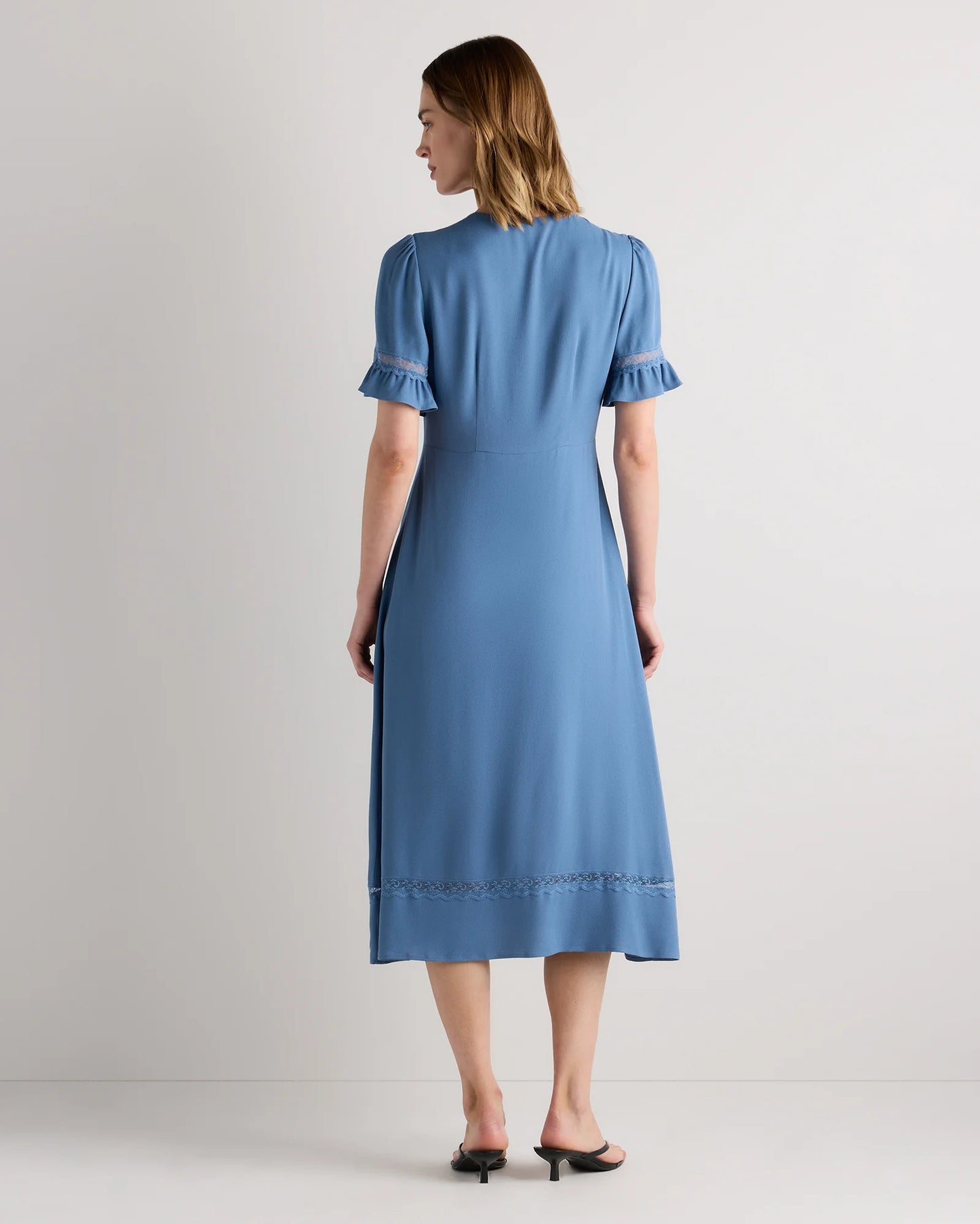 Lightweight Crepe Lace Inset Midi Dress - XS / Moonstone Blue