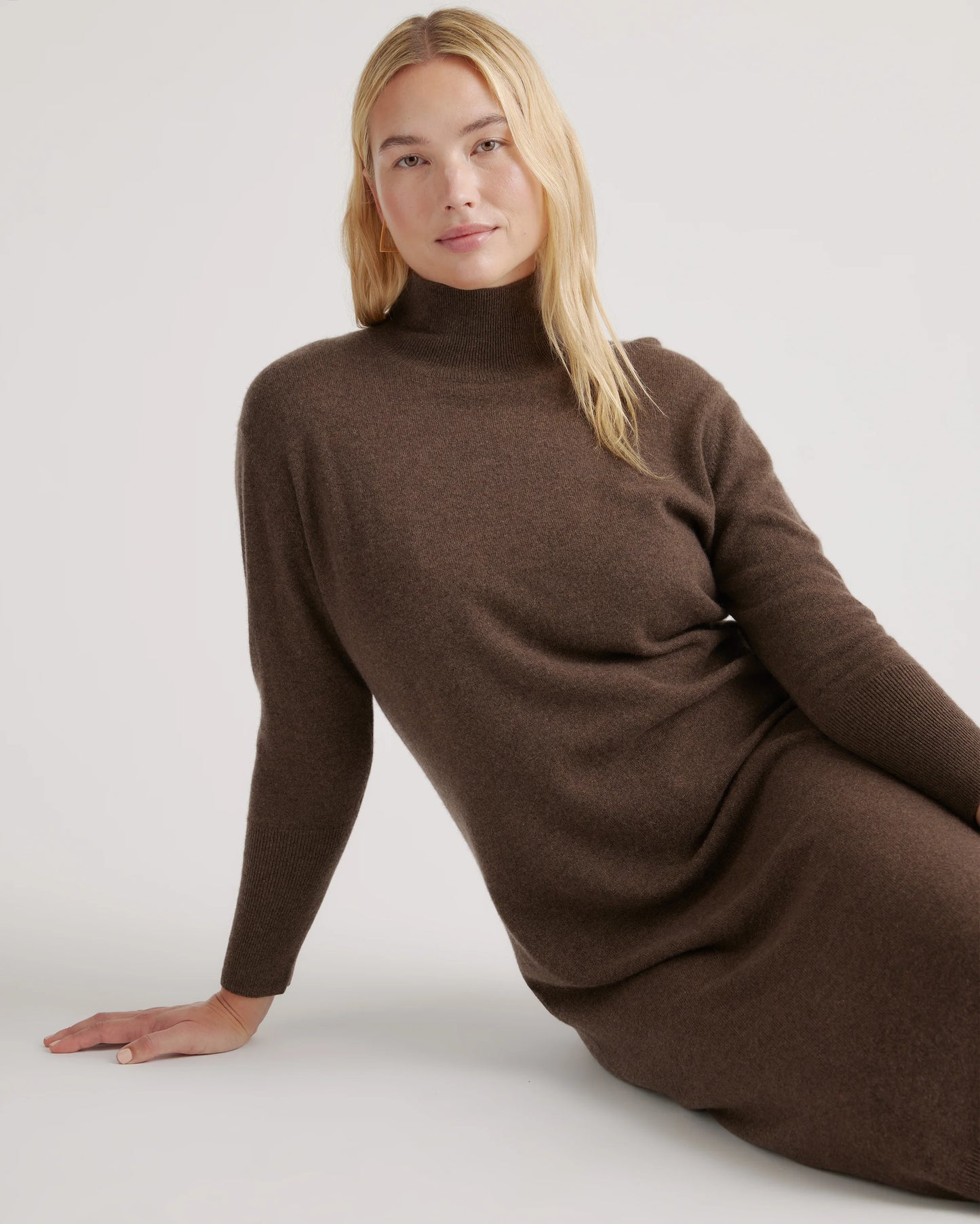 Mongolian Cashmere Turtleneck Midi Sweater Dress - XS / Charcoal