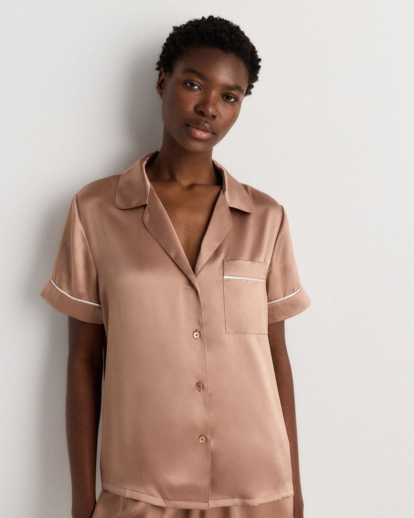 100% Washable Silk Satin Short Sleeve Pajama Top - XS / Tiny Diamonds