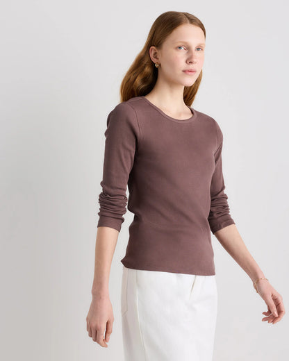 Organic Cotton Micro-Rib Long Sleeve Tee - XS / Moonstone Blue