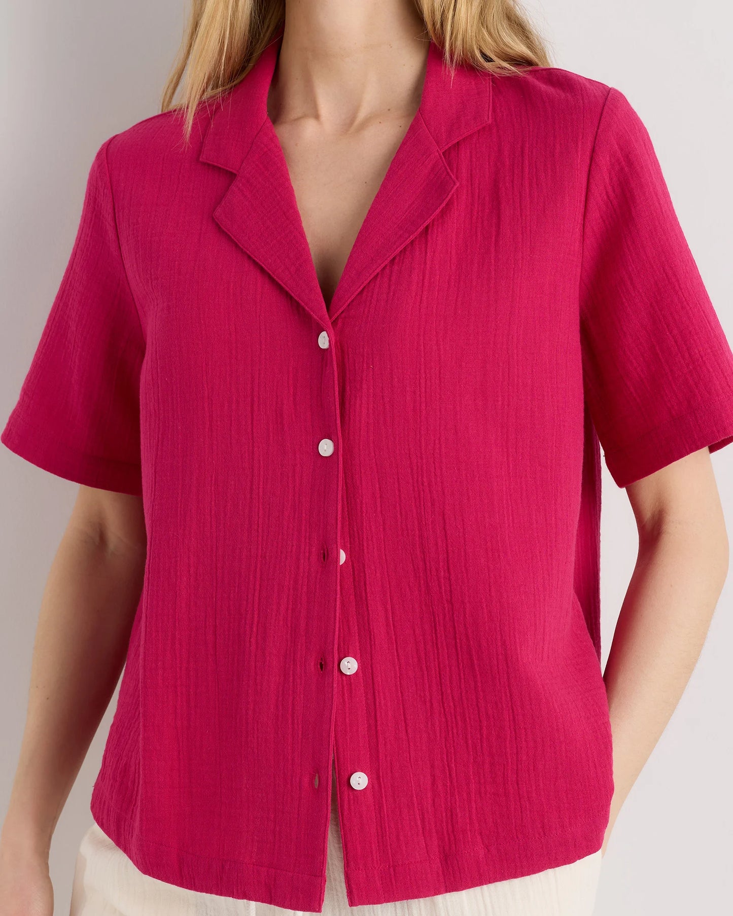 100% Organic Cotton Gauze Short Sleeve Shirt - XS / Amaranth Pink