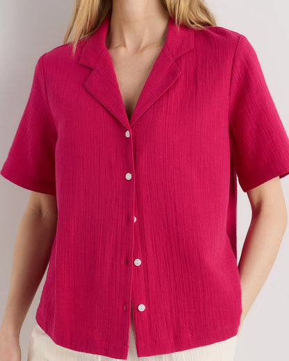 100% Organic Cotton Gauze Short Sleeve Shirt - XS / Amaranth Pink