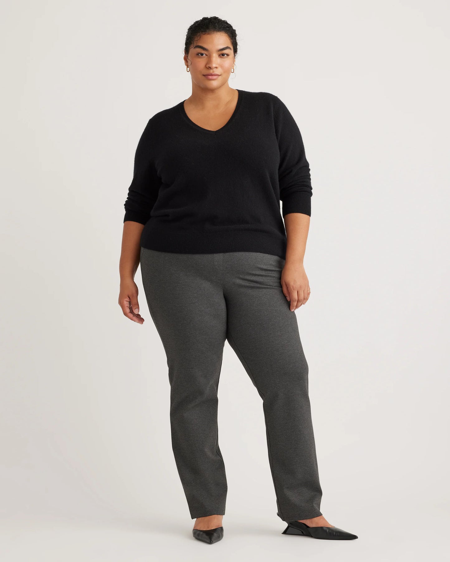 Mongolian Cashmere V-Neck Sweater - 1X / Heather Vintage Pink