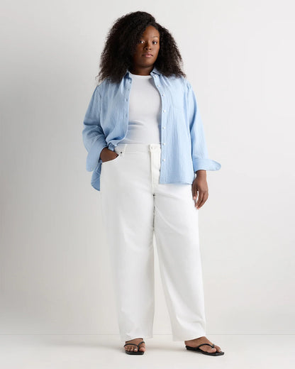 100% Organic Cotton Gauze Long Sleeve Shirt - 1X / White