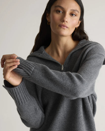 Luxe Baby Cashmere Quarter Zip Sweater - XS / Creamy Cortado