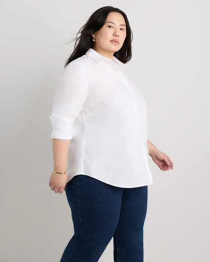 100% Organic Cotton Poplin Long Sleeve Shirt - 1X / Classic White