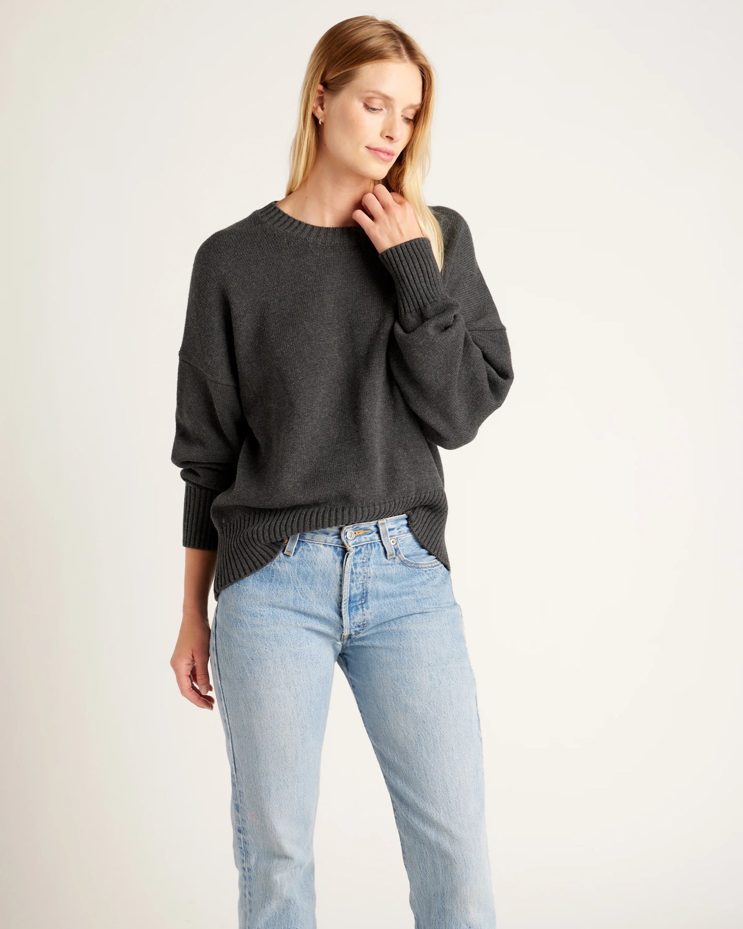 100% Organic Cotton Boyfriend Crew Sweater - XS / Speckled Beige