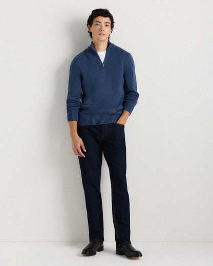 100% Organic Cotton Quarter-Zip Sweater - S / Moonstone Blue