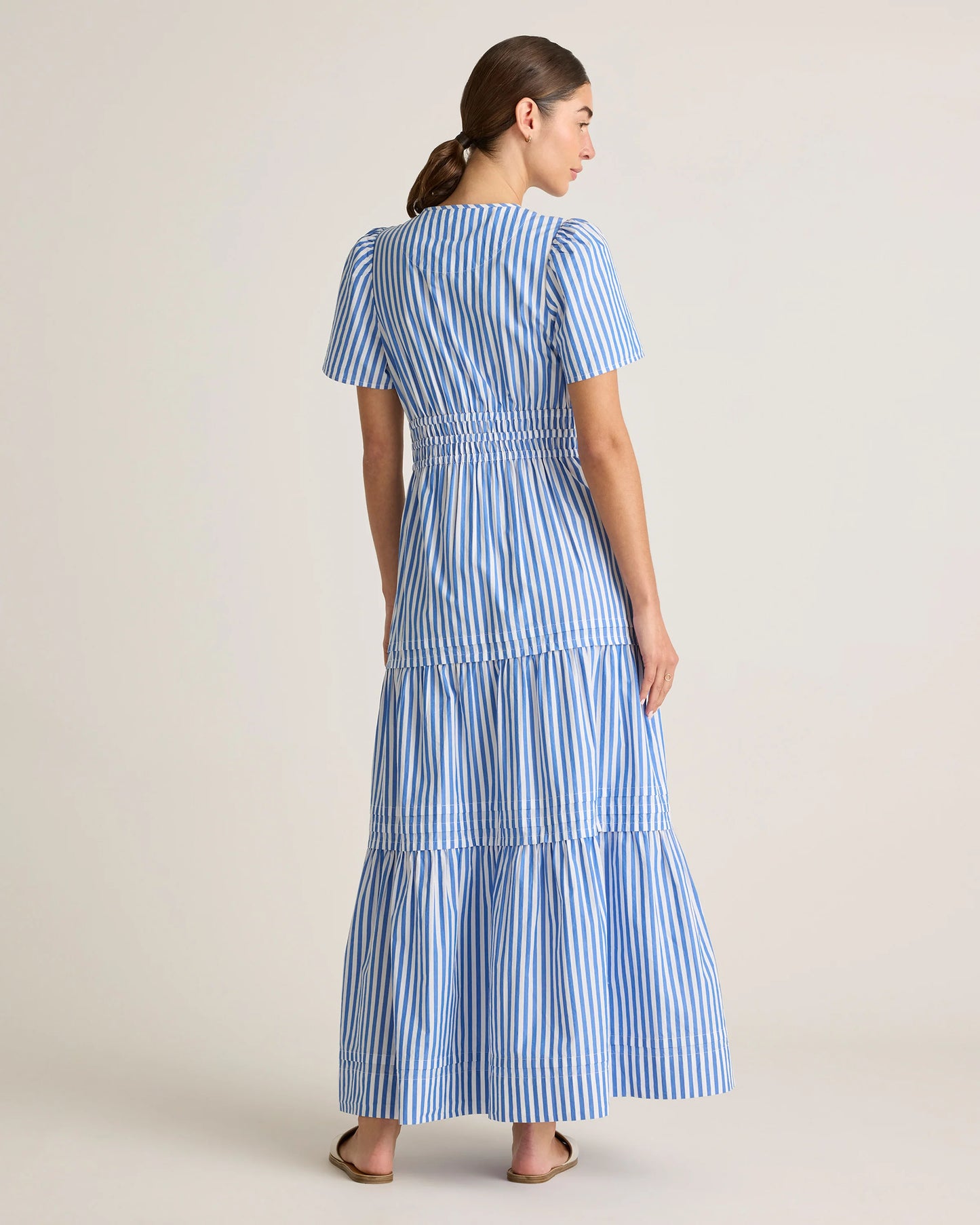 100% Organic Cotton Poplin Tiered Maxi Dress - XS / Riviera Blue Heirloom Floral