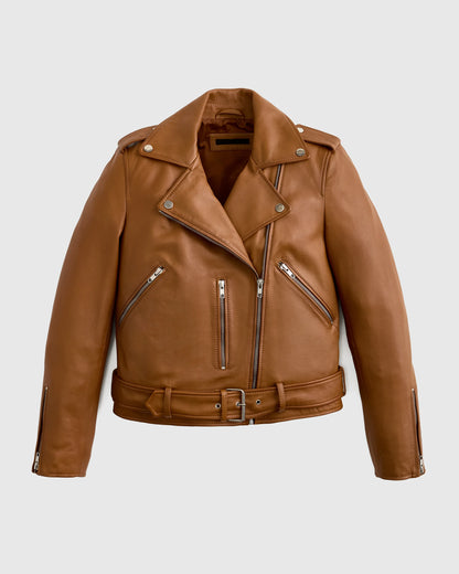 100% Leather Motorcycle Jacket - XS / Cognac