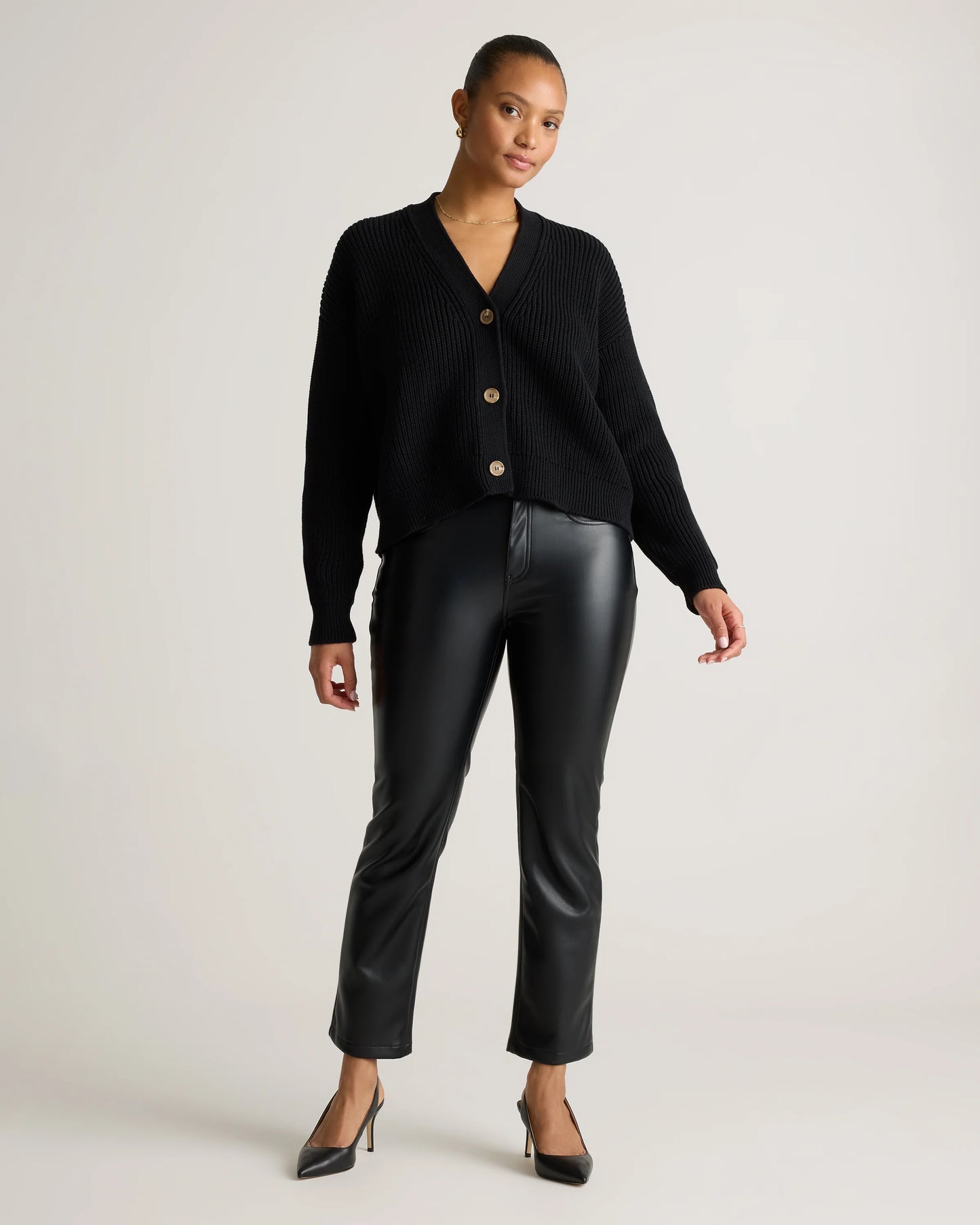 Vegan Leather Straight Leg Pants - 0 / Espresso