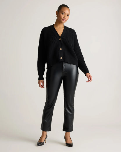 Vegan Leather Straight Leg Pants - 0 / Espresso
