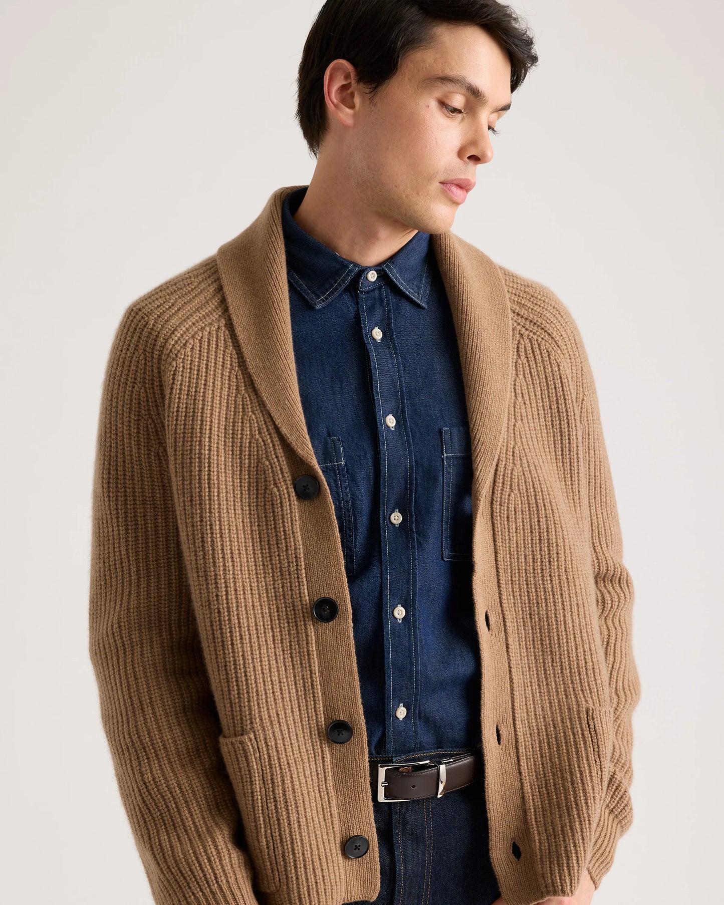 Mongolian Cashmere Shawl Collar Cardigan - S / Black