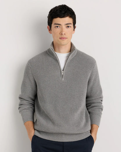 100% Organic Cotton Ribbed Quarter-Zip Sweater - S / Navy