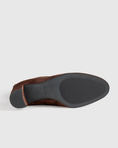 Italian Suede Block Heel Boots - 5 / Espresso Brown