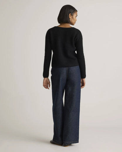 100% Yak Soft Rib Crew Cardigan - XS / Black