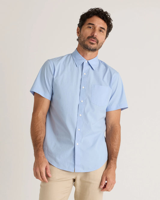 Organic Cotton Stretch Poplin Short Sleeve Shirt - S / Light Blue