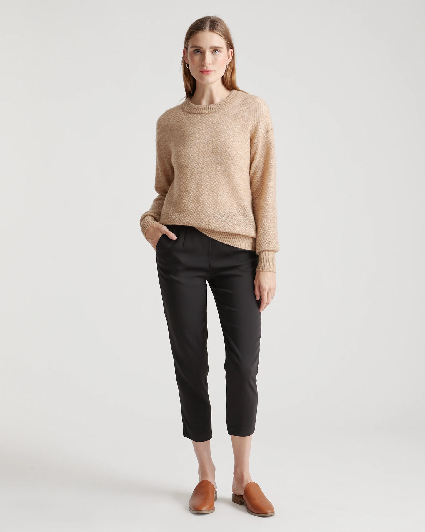 Baby Alpaca-Wool Diamond Stitch Crew - XS / Charcoal