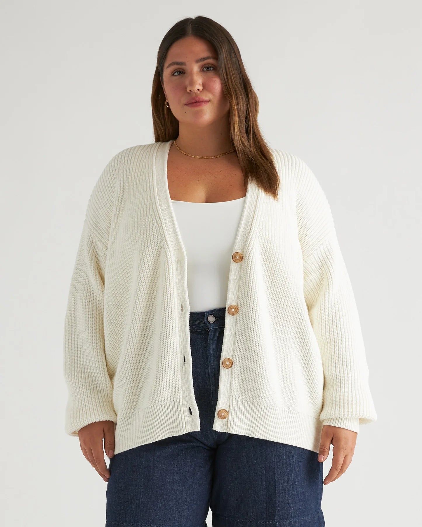 100% Organic Cotton Oversized Boyfriend Cardigan - XS / Speckled Beige