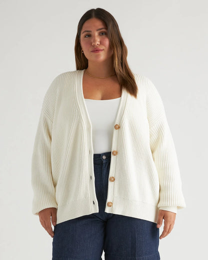 100% Organic Cotton Oversized Boyfriend Cardigan - XS / Speckled Beige