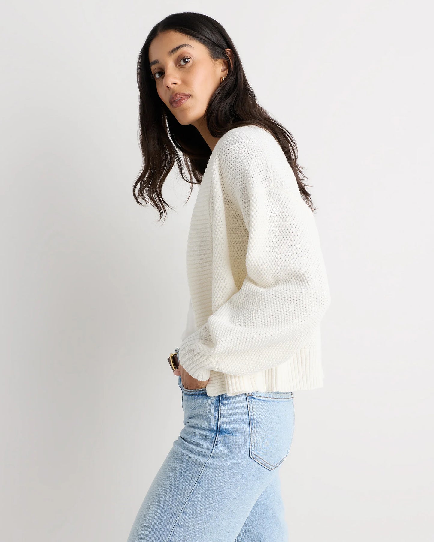 100% Organic Cotton Waffle Stitch Open Cardigan - XS / Sky Blue