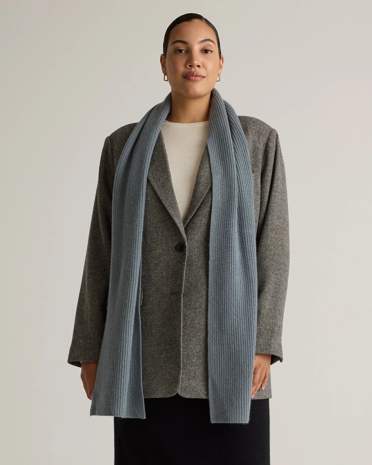 Mongolian Cashmere Ribbed Scarf - One Size / Brown