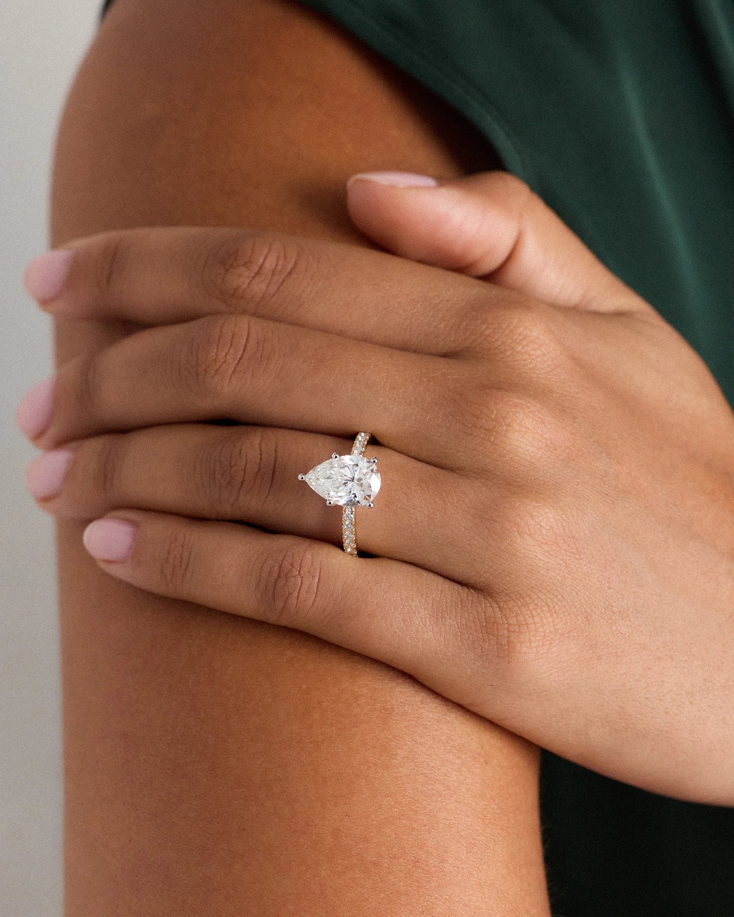 Lab Grown Diamond Pear Petite Pave Engagement Ring - 3ct - 4 / Yellow Gold