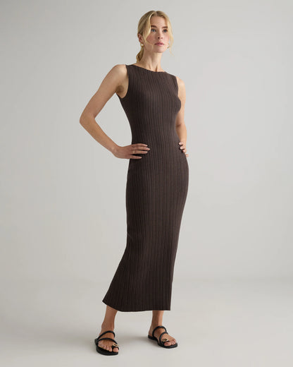 Cotton Cashmere Ribbed Sleeveless Midi Dress - XS / Heather Oatmeal