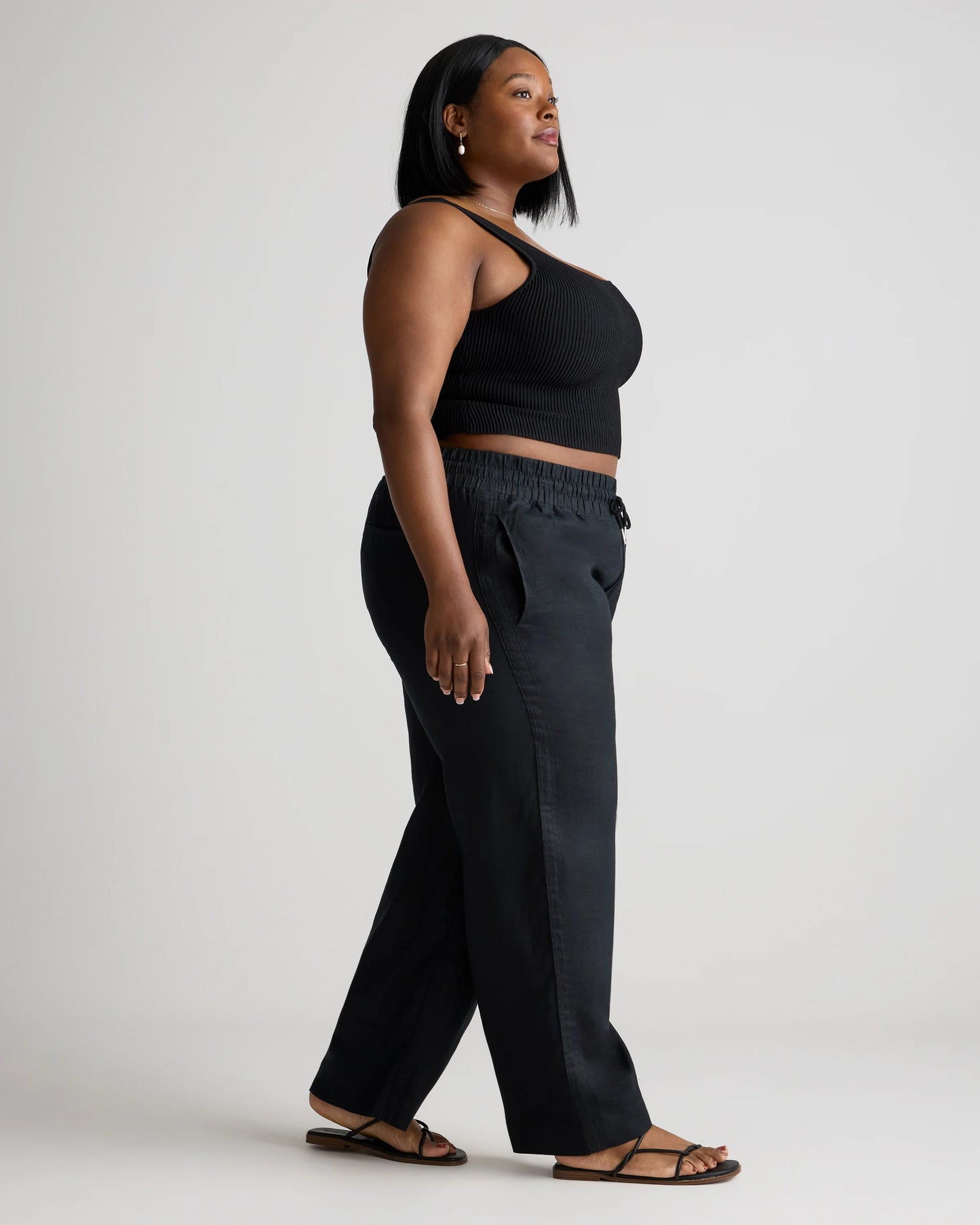 100% European Linen Wide Leg Pants - 1X / Black