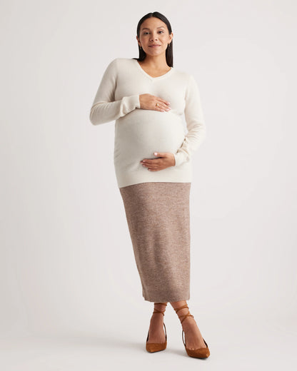 Mongolian Cashmere V-Neck Maternity Sweater - XS / Ivory
