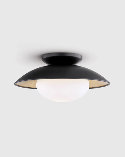 Steel and Gold Foil Flush Mount - One Size / White