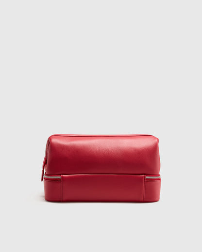 Italian Leather Dual Compartment Toiletry Bag - One Size / Ruby Red