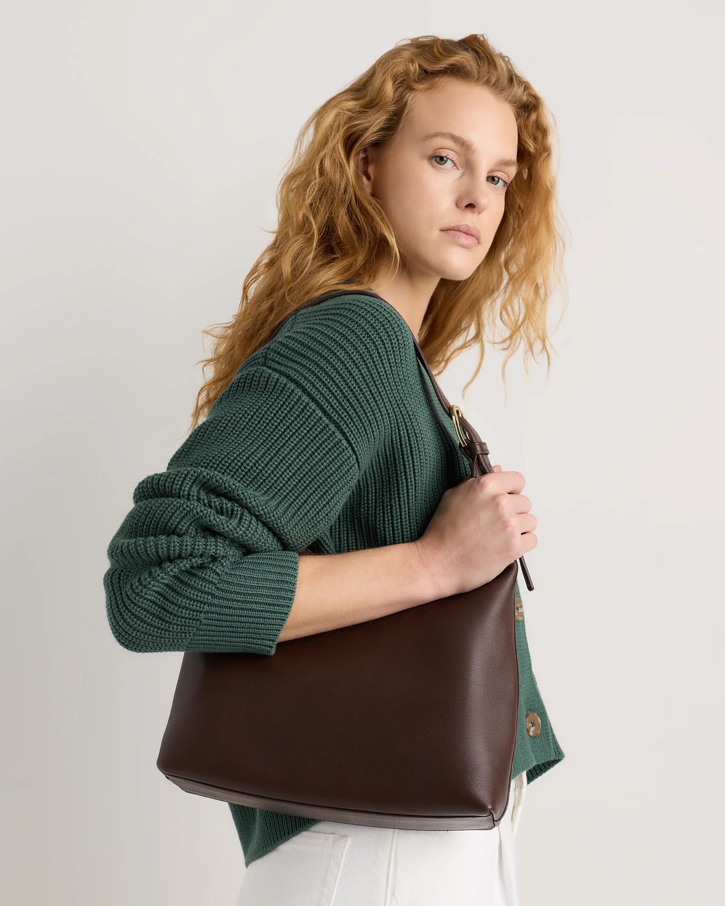 Full-Grain Leather Small Shoulder Bag - One Size / Black