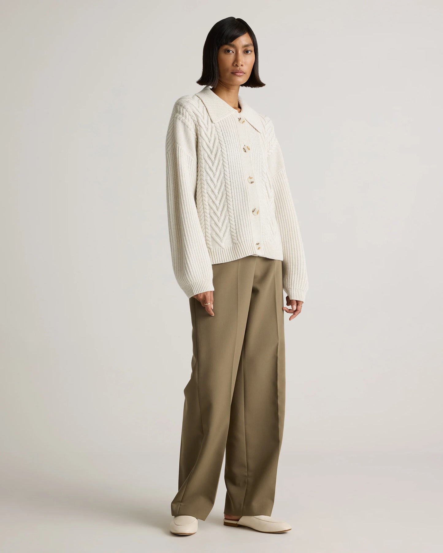 Australian Merino Wool Collared Cable Cardigan - XS / Coffee Bean Brown