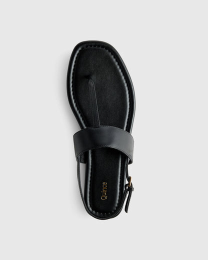Italian Leather T-Strap Sandal - 5 / Black