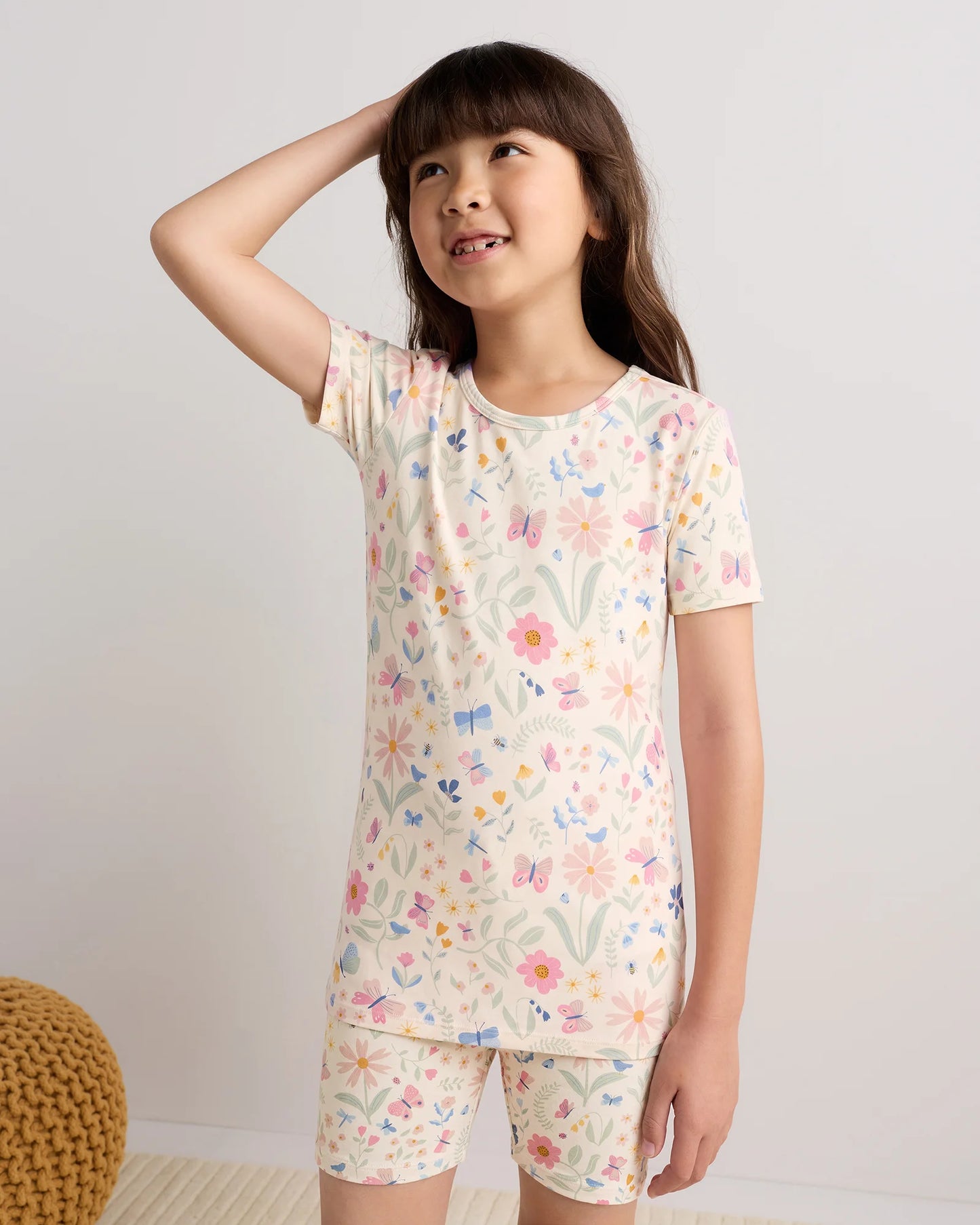 Bamboo Short Sleeve and Shorts Pajama Set - 6 / Lavender Hearts