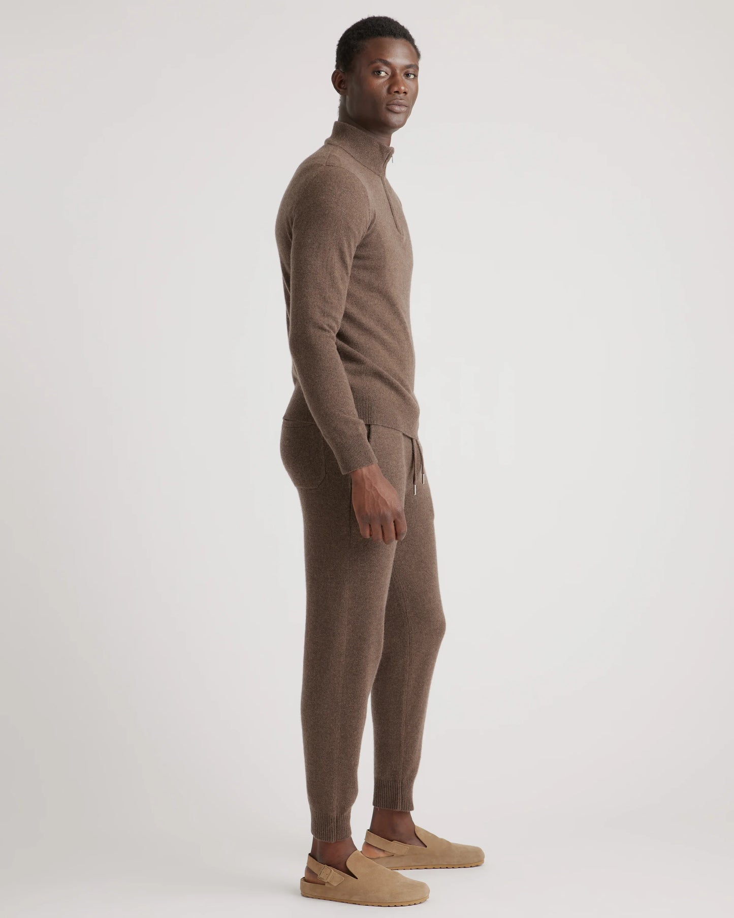 Mongolian Cashmere Quarter Zip Sweater - S / Olive Twist