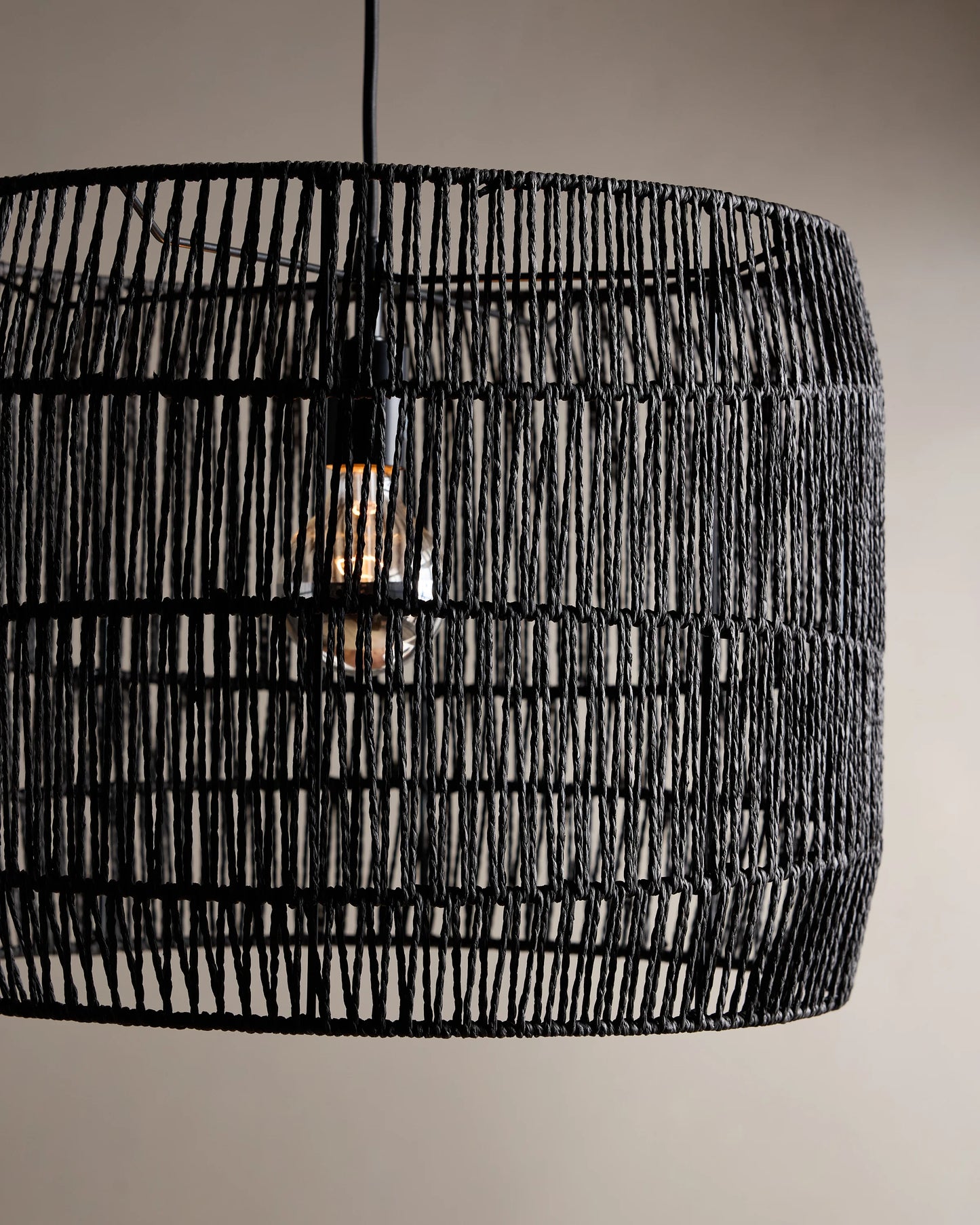 Woven Rope Drum Pendant Light - One Size / Black