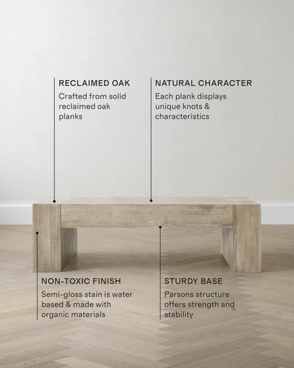 Reclaimed Oak Waterfall Coffee Table - 60" / Weathered Oak