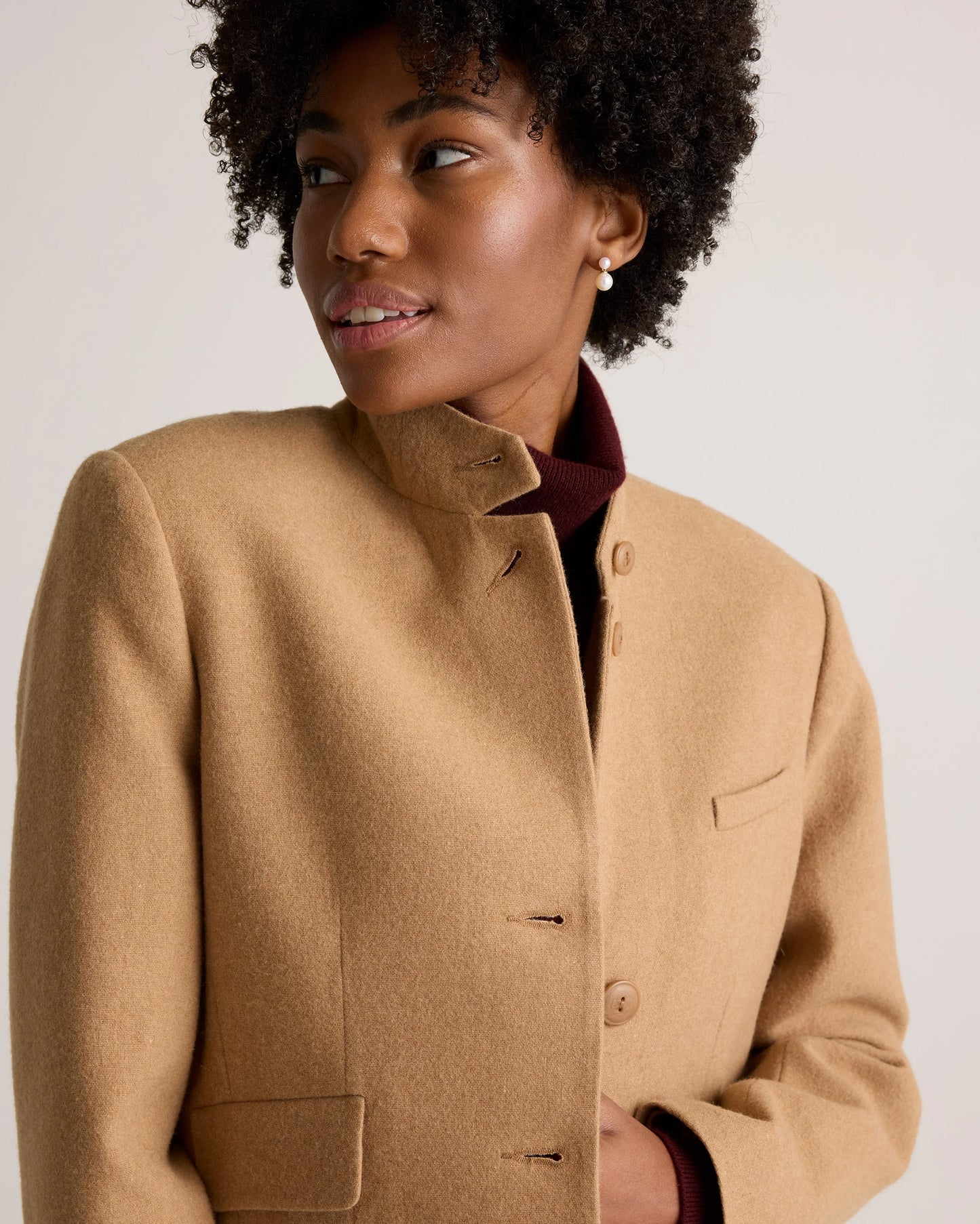Italian Wool Stand Collar Blazer - XS / Warm Camel