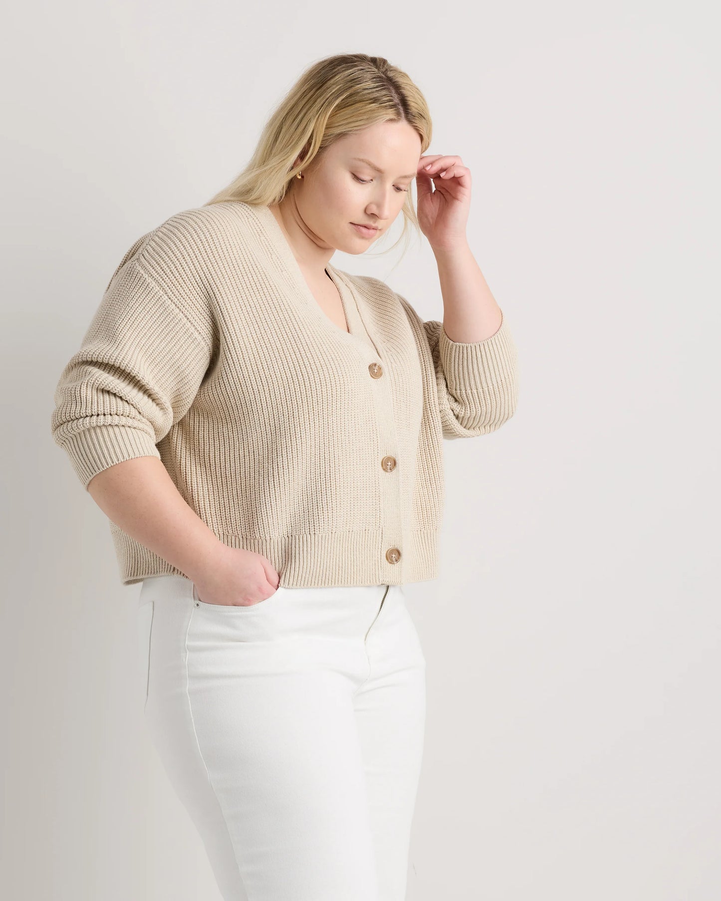 100% Organic Cotton Fisherman Boxy Cropped Cardigan - 1X / Black