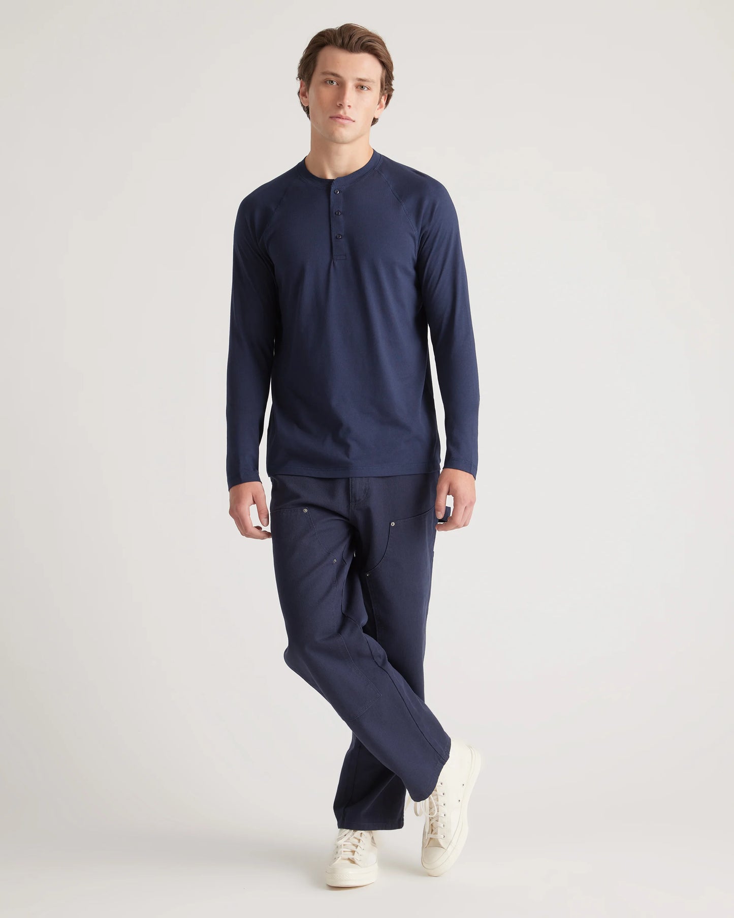 Cotton Modal Long Sleeve Henley Tee - S / Heather Grey