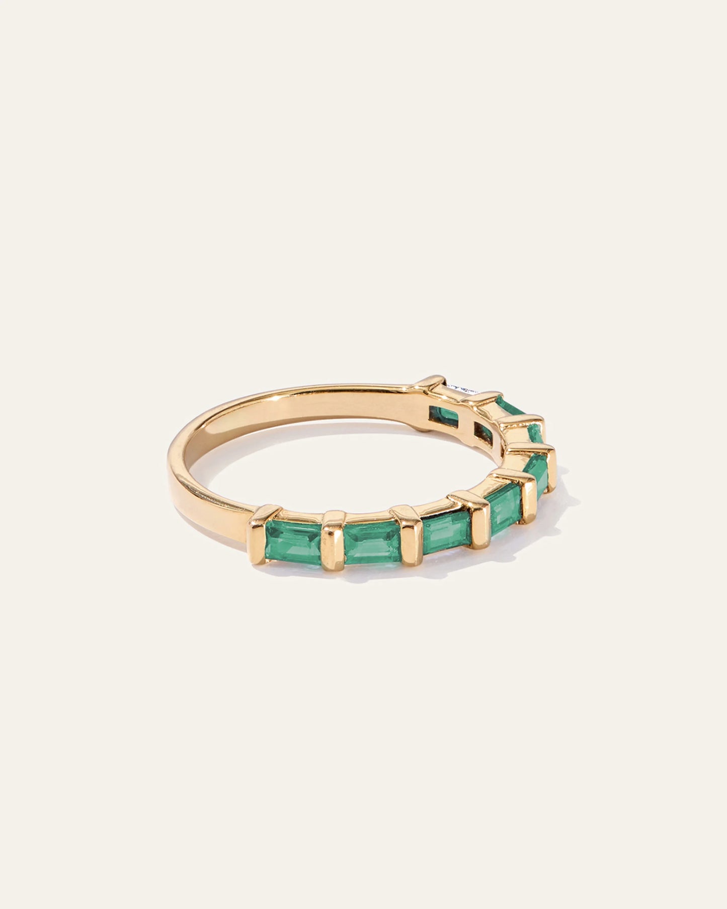 14K Gold Gemstone Baguette Bar Band - 4 / Lab Created Emerald