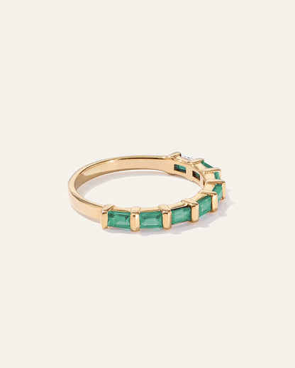 14K Gold Gemstone Baguette Bar Band - 4 / Lab Created Emerald