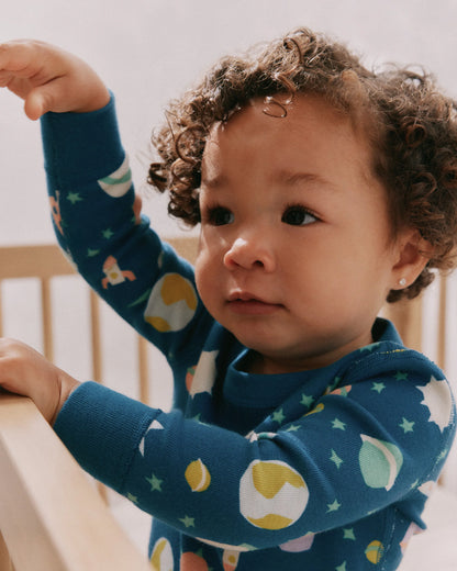 100% Organic Cotton Long Sleeve and Pant Pajama Set - 12-18M / Navy Stripe